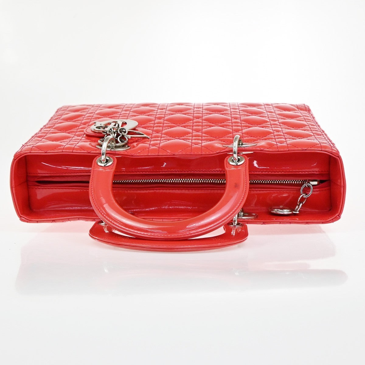 CHRISTIAN DIOR Logo Lady Cannage Hand Bag Patent Leather Red SHW Italy 46RL838