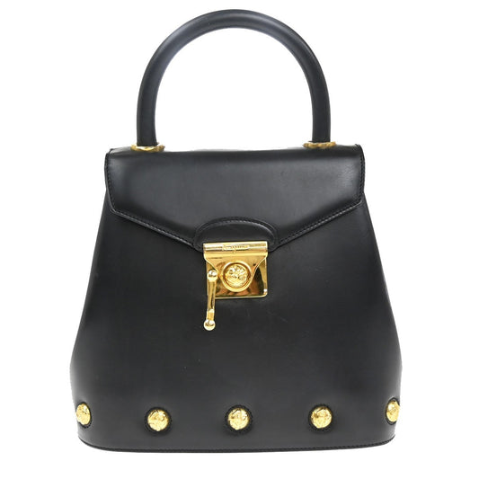 SALVATORE FERRAGAMO Logo Studded Top Handle Bag Leather Black Italy 36RL722