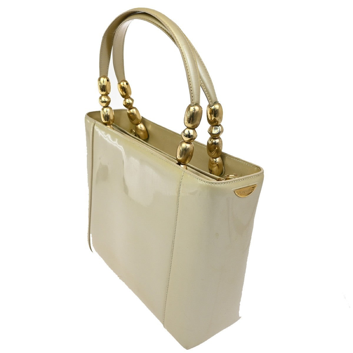 CHRISTIAN DIOR Malice Pearl 2Way Shoulder Bag Patent Leather Beige Italy 88KC463
