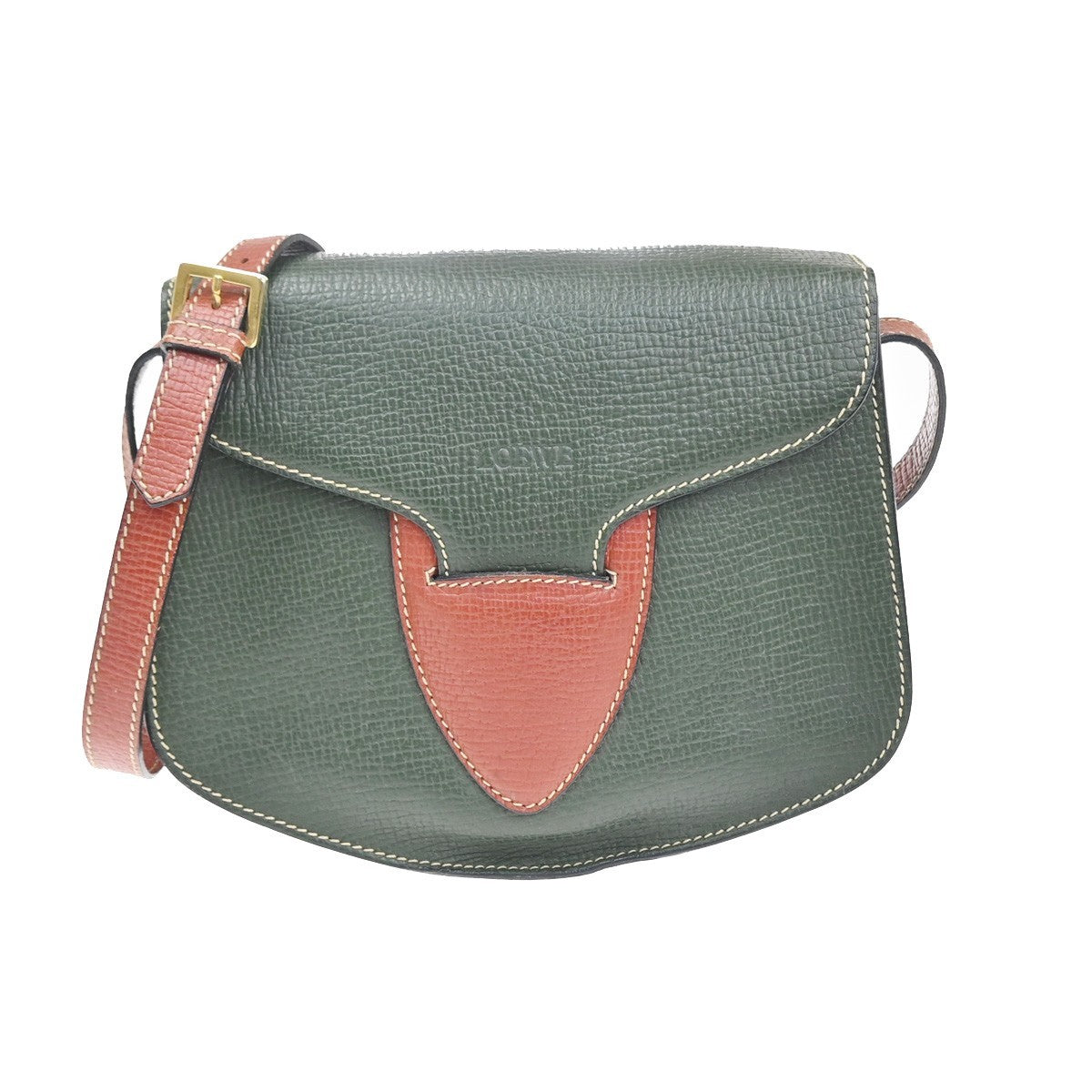LOEWE Logo Barcelona Bicolor Shoulder Bag Leather Green Brown Italy 87KC777