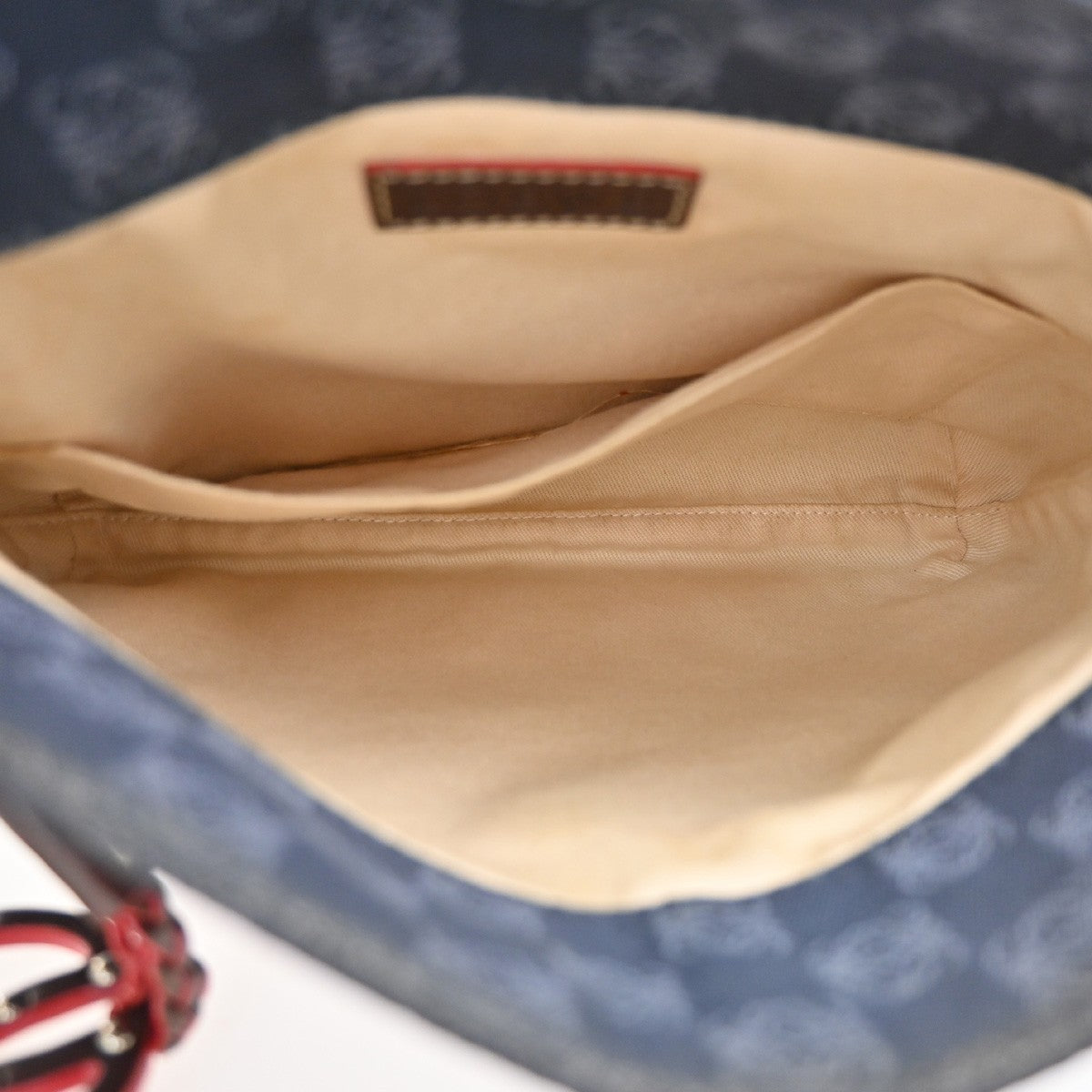 LOEWE Logo Anagram Studded Flap Shoulder Bag Canvas Leather Navy SHW 35CA788
