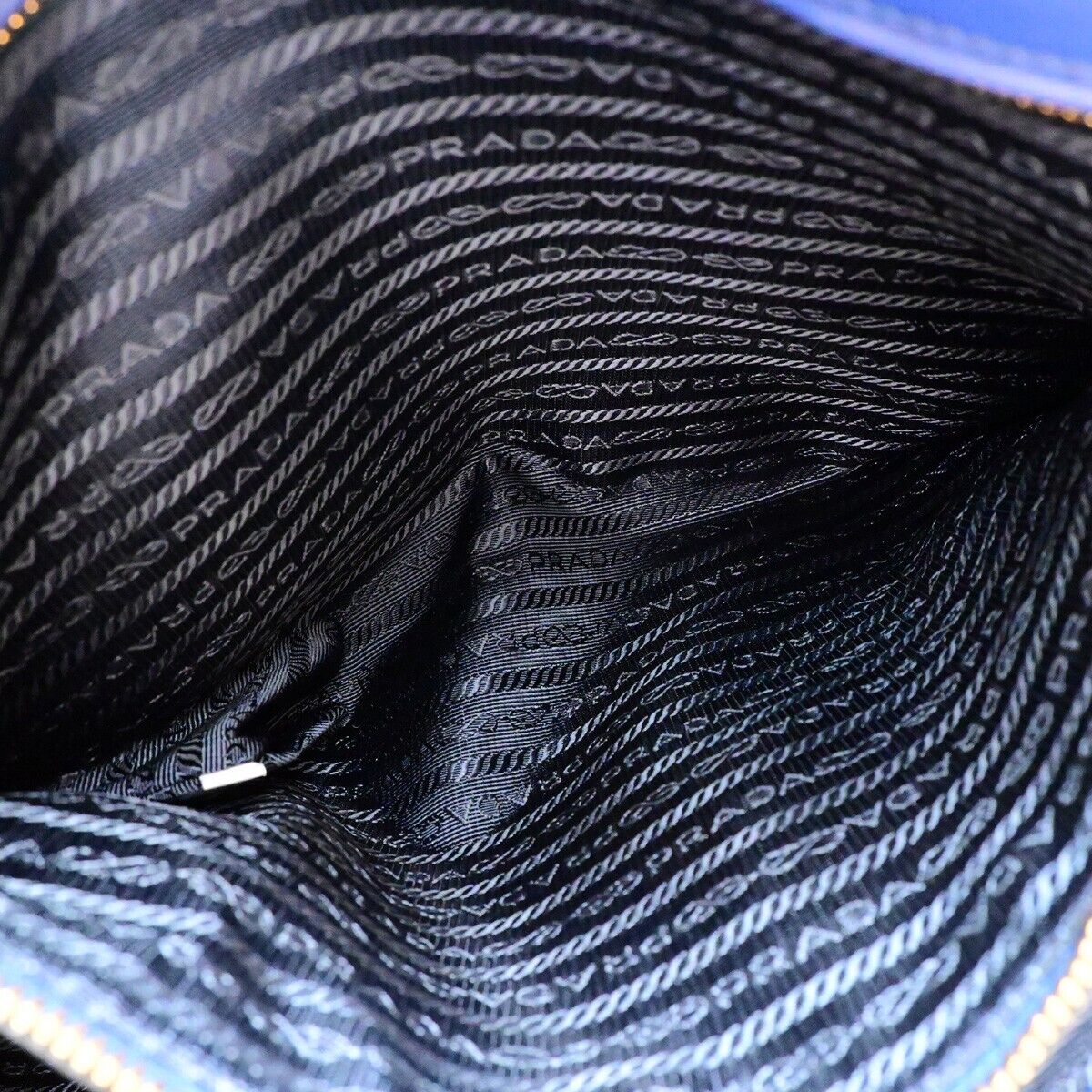PRADA MILNO Logo 2Way Shoulder Tote Bag Leather Blue Gold-Plated 70EB366
