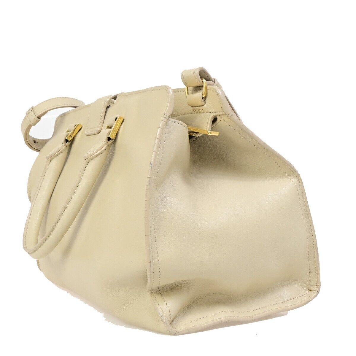 SAINT LAURENT  Logo Classic Y Cabas 2 Way Hand Bag Leather Beige Gold 72EB672
