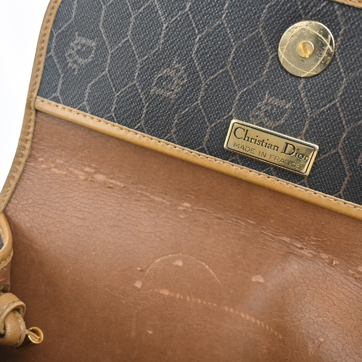 CHRISTIAN DIOR Logo Honeycomb Mini Shoulder Bag PVC Leather BLack GHW 61CA697