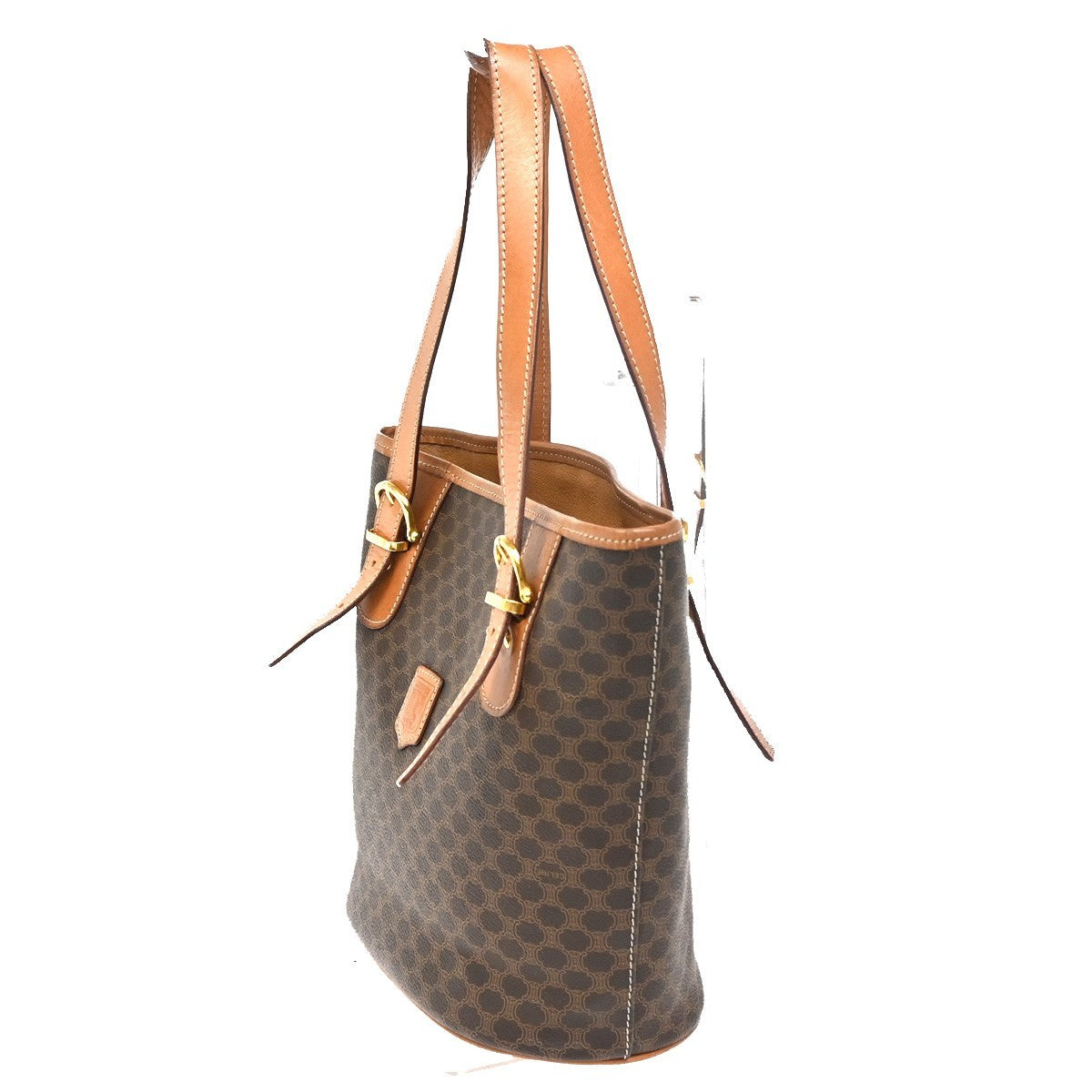 CELINE Logo Macadam Pattern Shoulder Bag PVC Leather Brown GHW Italy 35ZA281