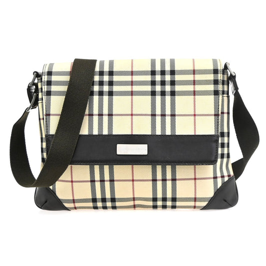 BURBERRY Logo Nova Check Shoulder Hand Bag Canvas Leather Beige GHW 38CB027