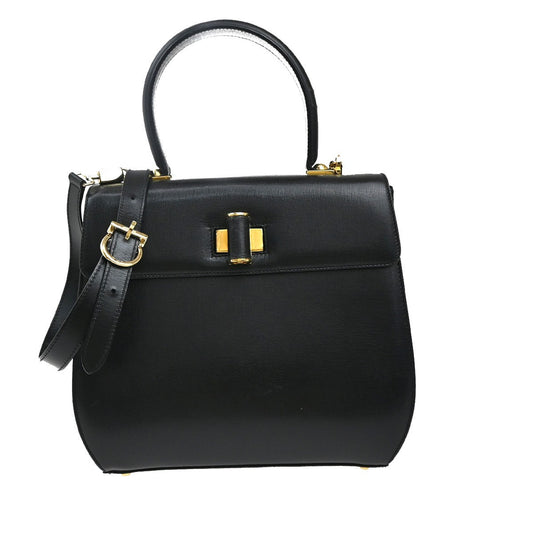 SALVATORE FERRAGAMO Gancini 2Way Shoulder Hand Bag Leather Black GHW 68KP367