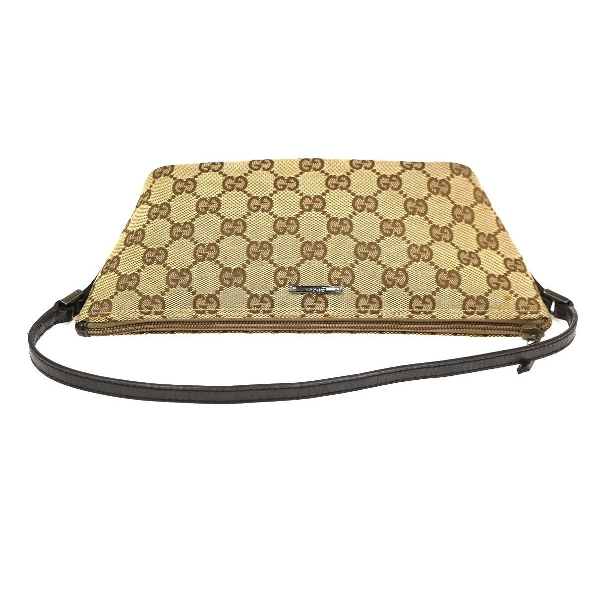 GUCCI Logo GG Pattern Hand Bag Canvas Leather Brown SHW Italy 65CA757