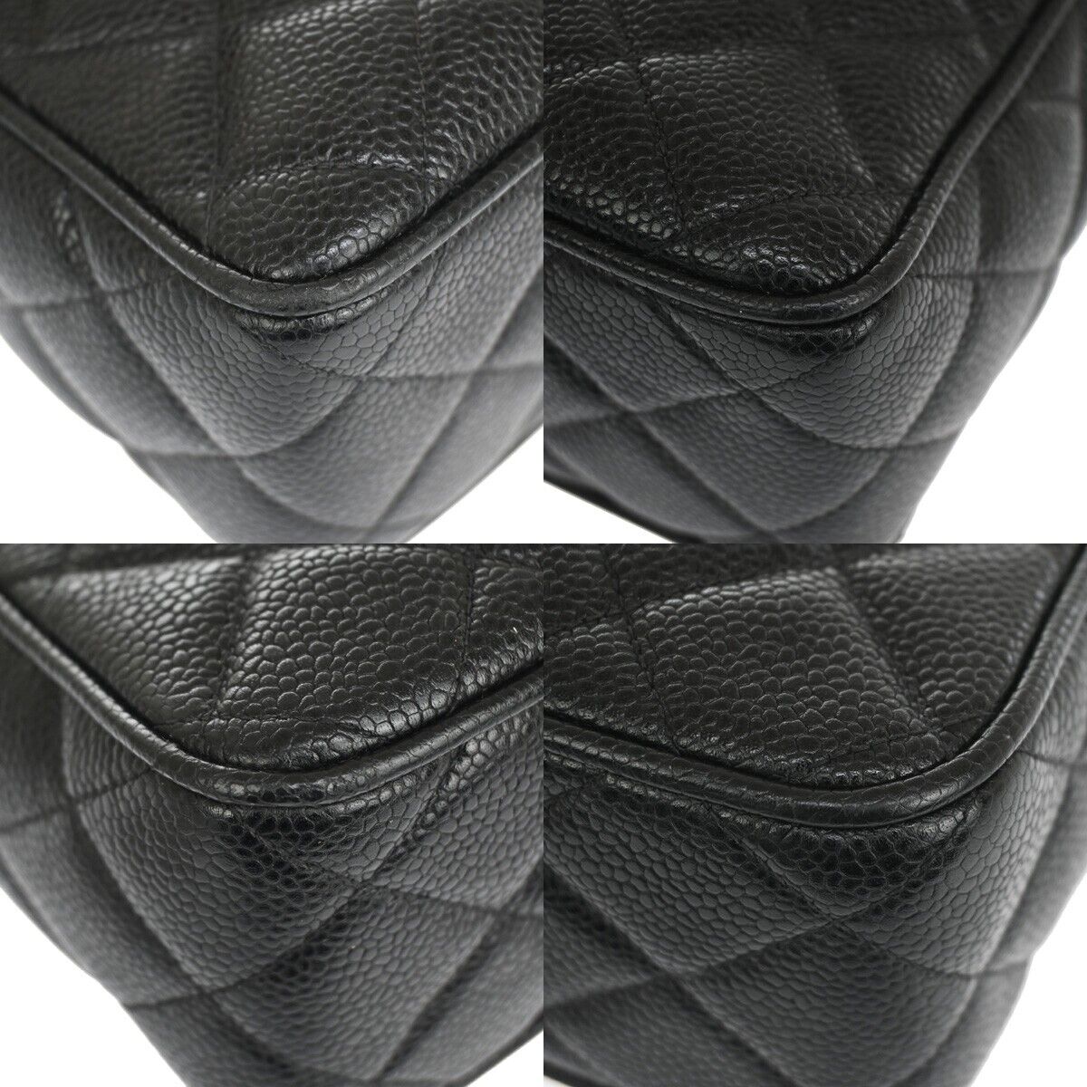 CHANEL CC Logo Chain Shoulder Bag Caviar Skin Leather Black GHW France 876RJ162