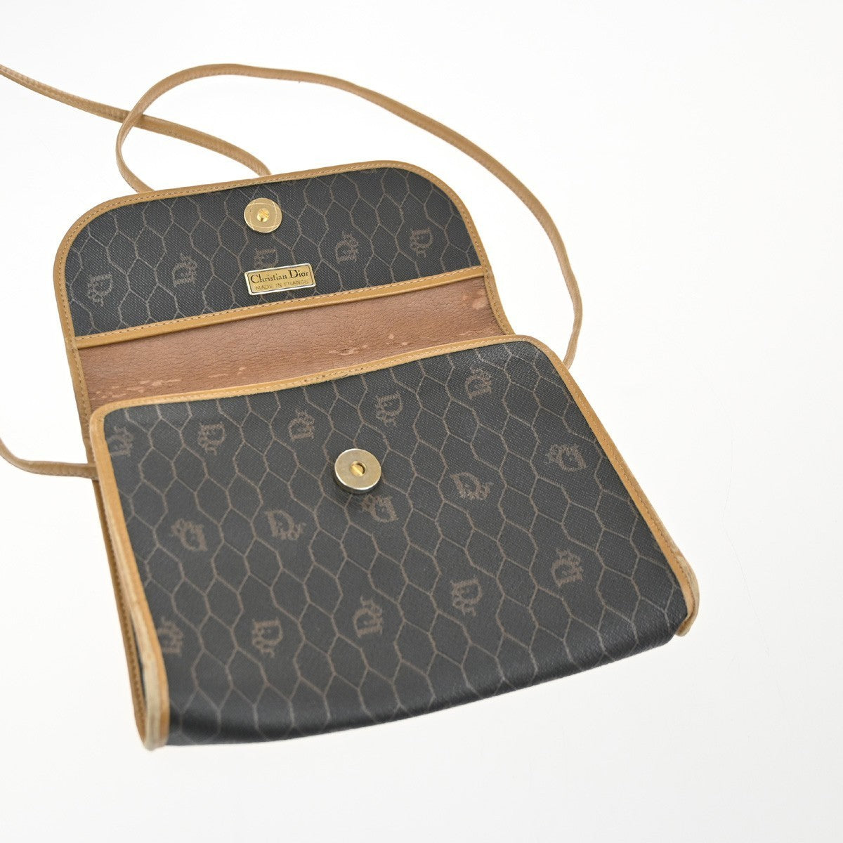 CHRISTIAN DIOR Logo Honeycomb Mini Shoulder Bag PVC Leather BLack GHW 61CA697