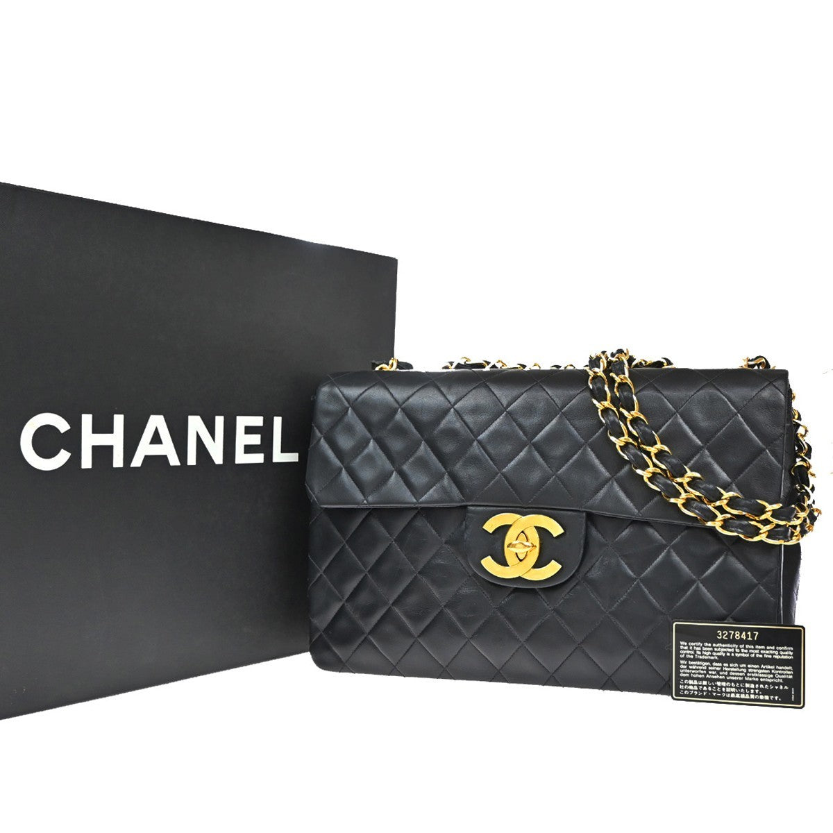 CHANEL Maxi Jumbo Matelasse 34 Chain Shoulder Bag Leather Black Vintage 849RF789