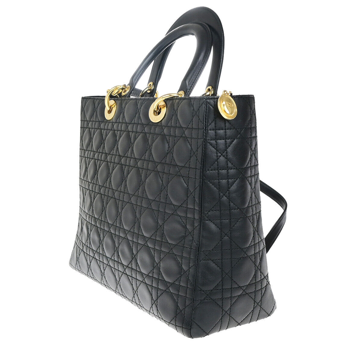 CHRISTIAN DIOR Logo Lady Cannage 2Way Shoulder Hand Bag Leather BE GHW 367RK664