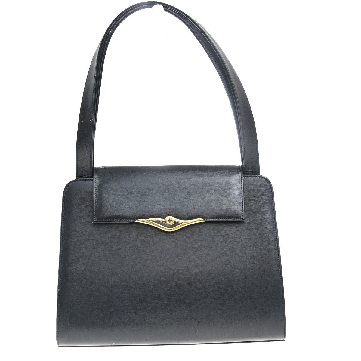 CARTIER Logo Sapphire Line Shoulder Hand Bag Leather Navy France GHW 38MA402