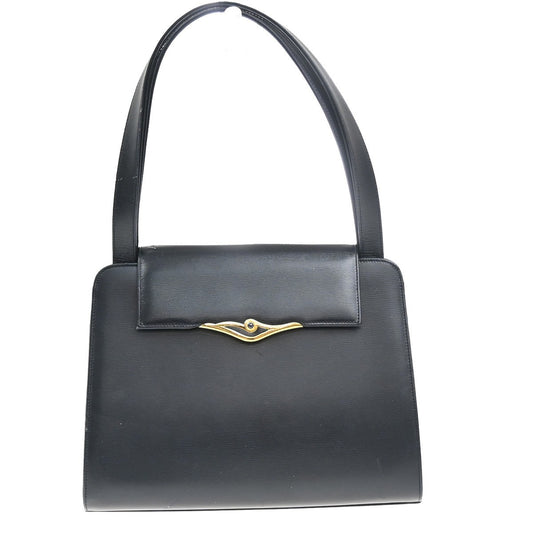 CARTIER Logo Sapphire Line Shoulder Hand Bag Leather Navy France GHW 38MA402