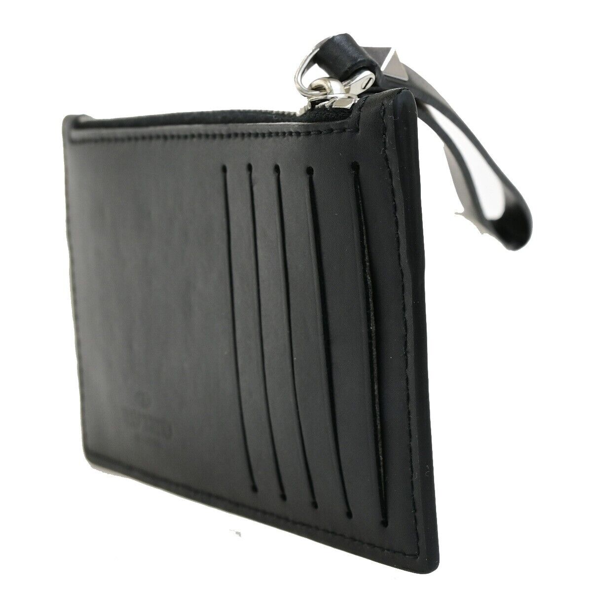 VALENTINO GARAVANI VLTN Logo Coin Wallet Card Holder Studs Leather Black 67YG964