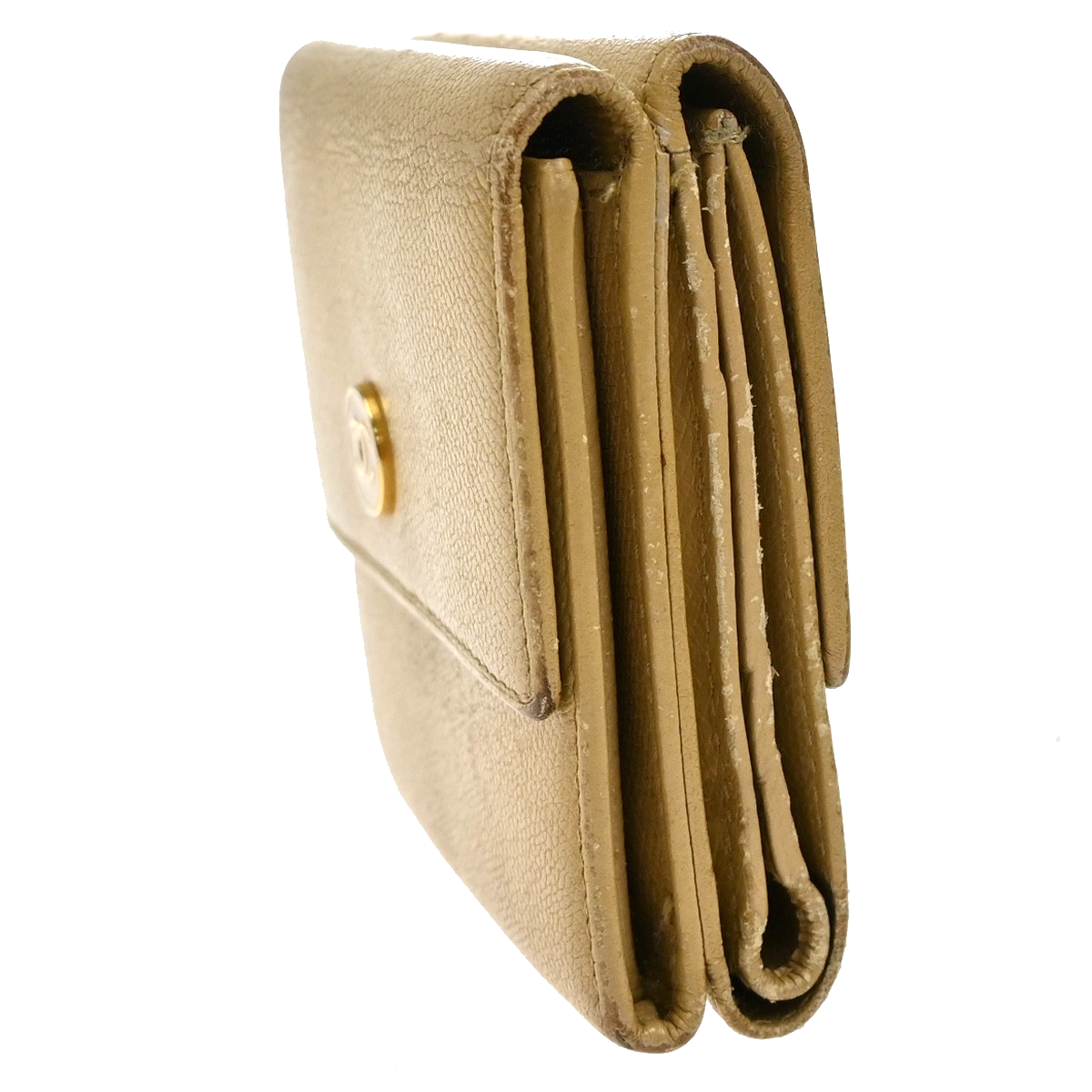 CHANEL CC Logo Trifold Compact Wallet Leather Beige GHW Italy 60KB352