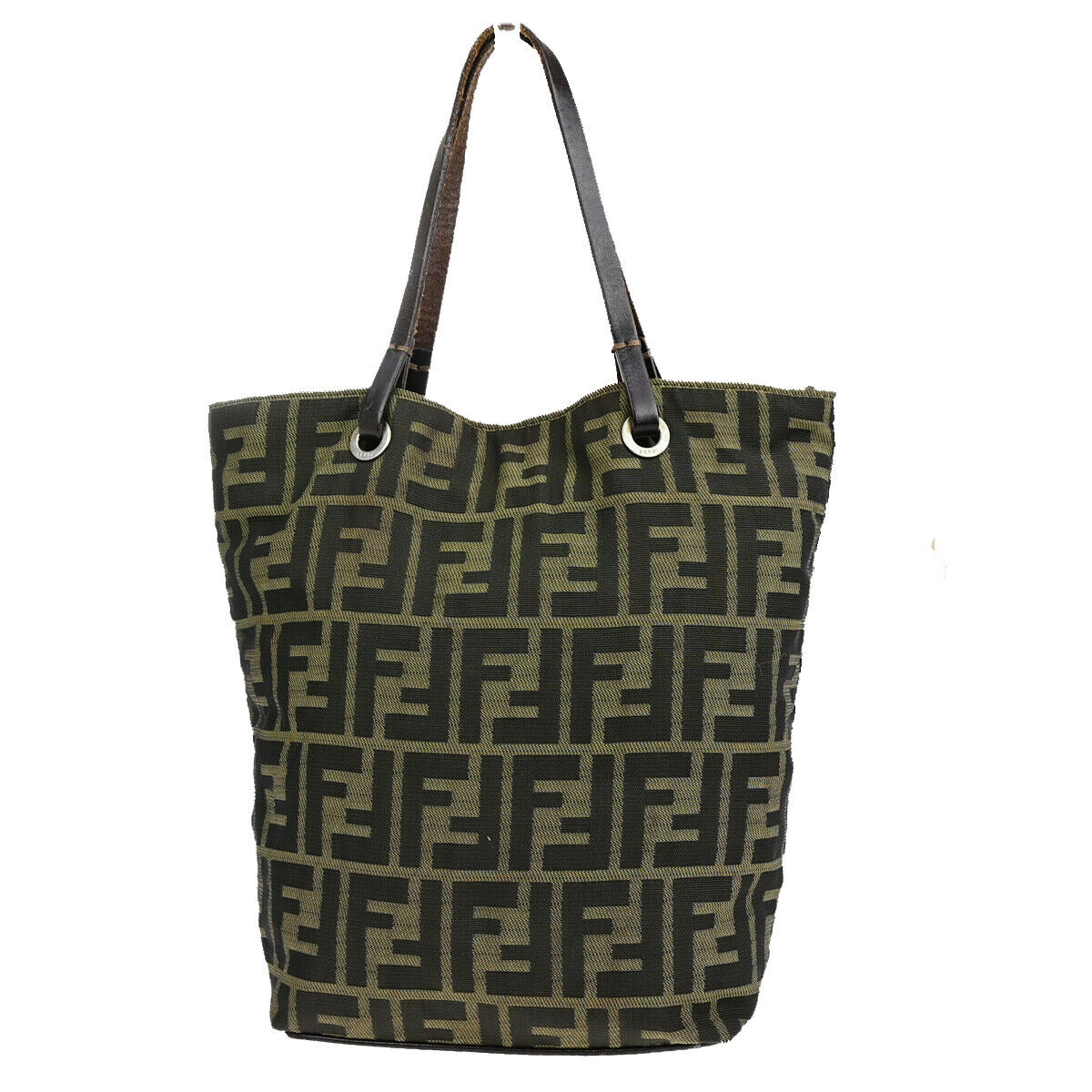 FENDI Logo Zucca Pattern Hand Tote Bag Canvas Leather Brown SHW Italy 02SJ153