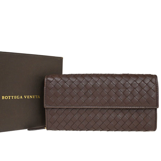 BOTTEGA VENETA Logo Intrecciato Long Bifold Wallet Leather Brown Italy 36EA551
