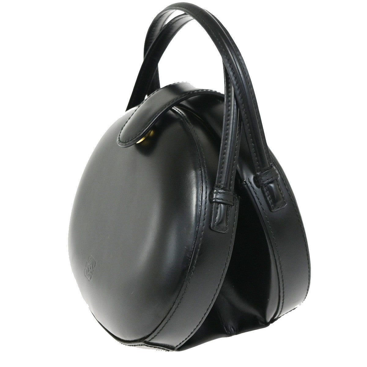 LOEWE Logo Anagram Round Hand Bag Leather Black Spain GHW 25RL940