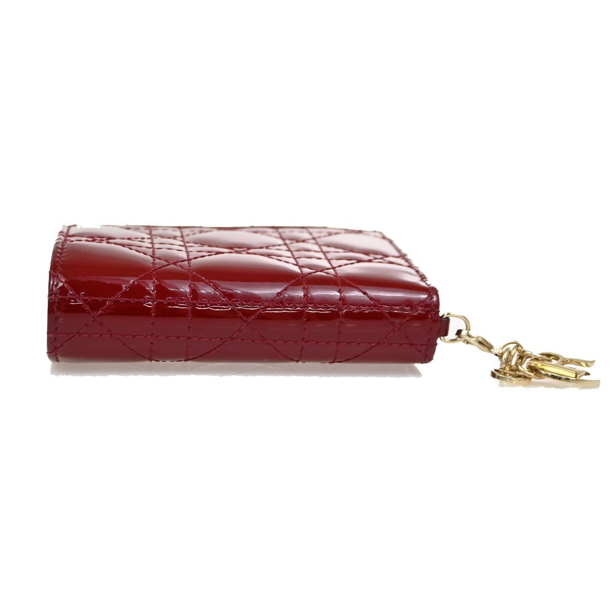 CHRISTIAN DIOR Cannage Mini Lady Dior Gardenia Wallet Patent Leather Red 80RL584