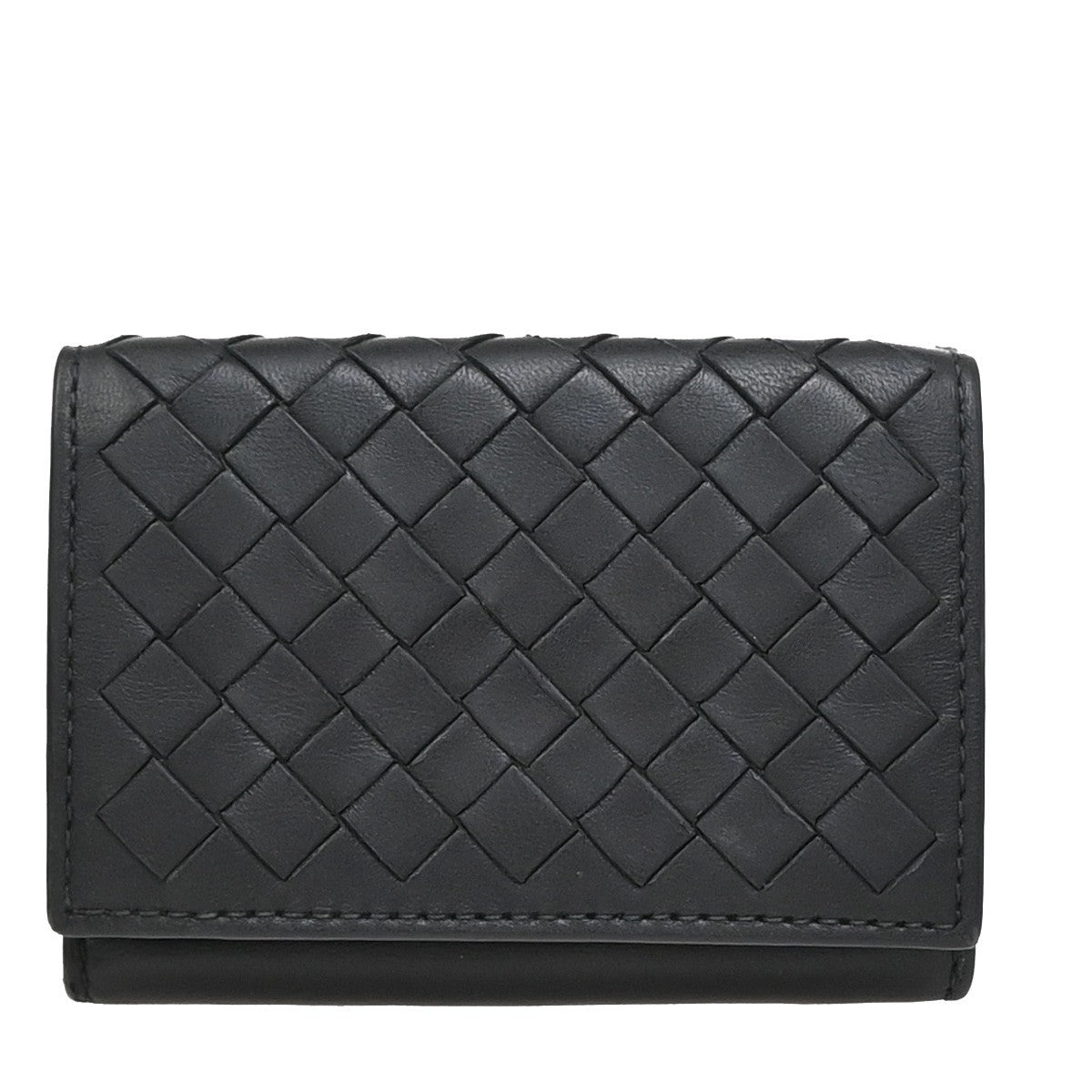 BOTTEGA VENETA INTRECCIATO Trifold Compact Wallet Leather Black Italy 67EG205