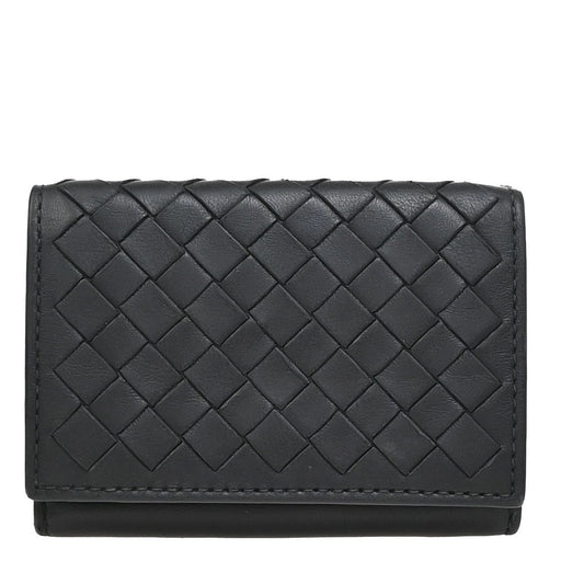 BOTTEGA VENETA INTRECCIATO Trifold Compact Wallet Leather Black Italy 67EG205