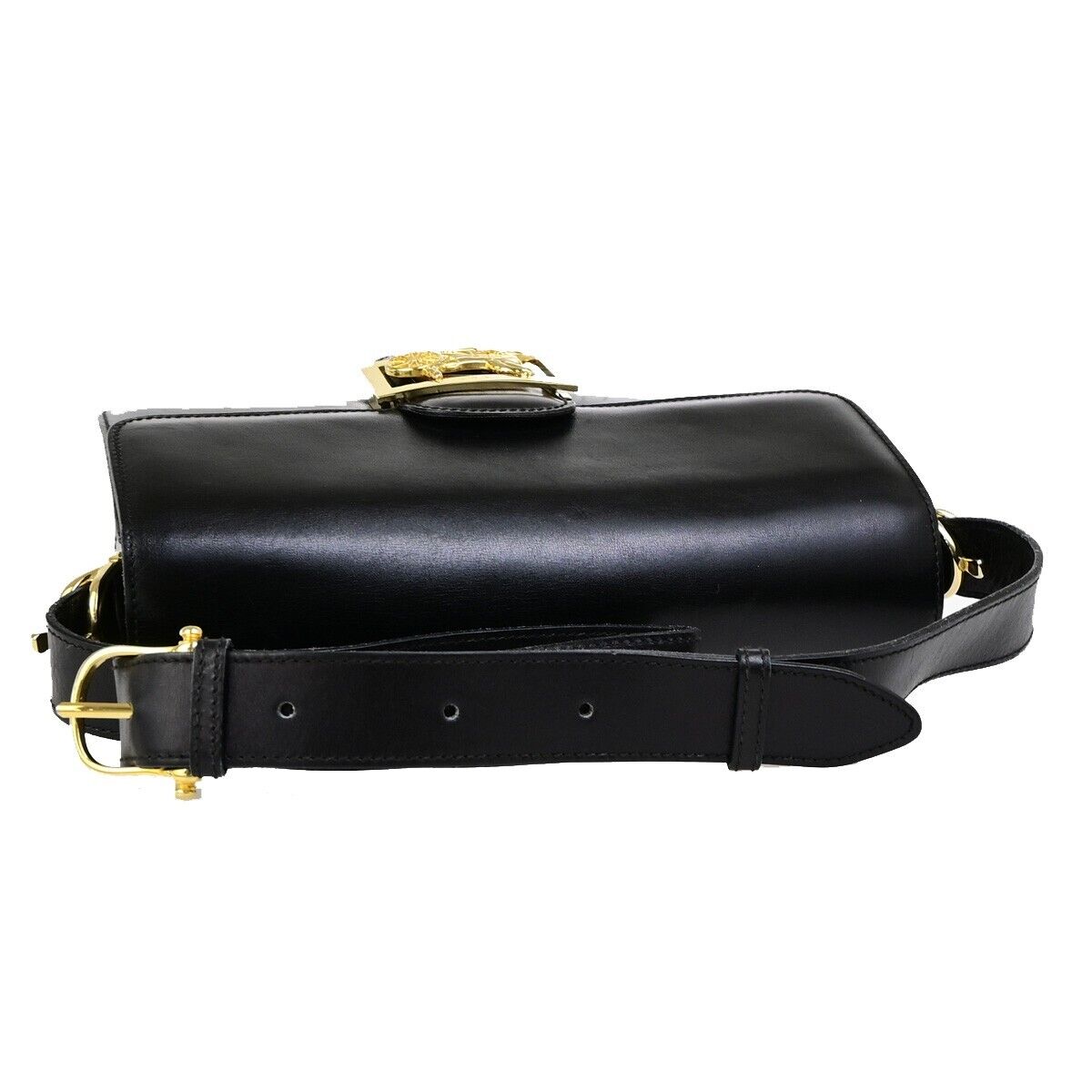 CELINE Logo Horse Carriage Shoulder Bag Leather Black GHW Italy 87EC982