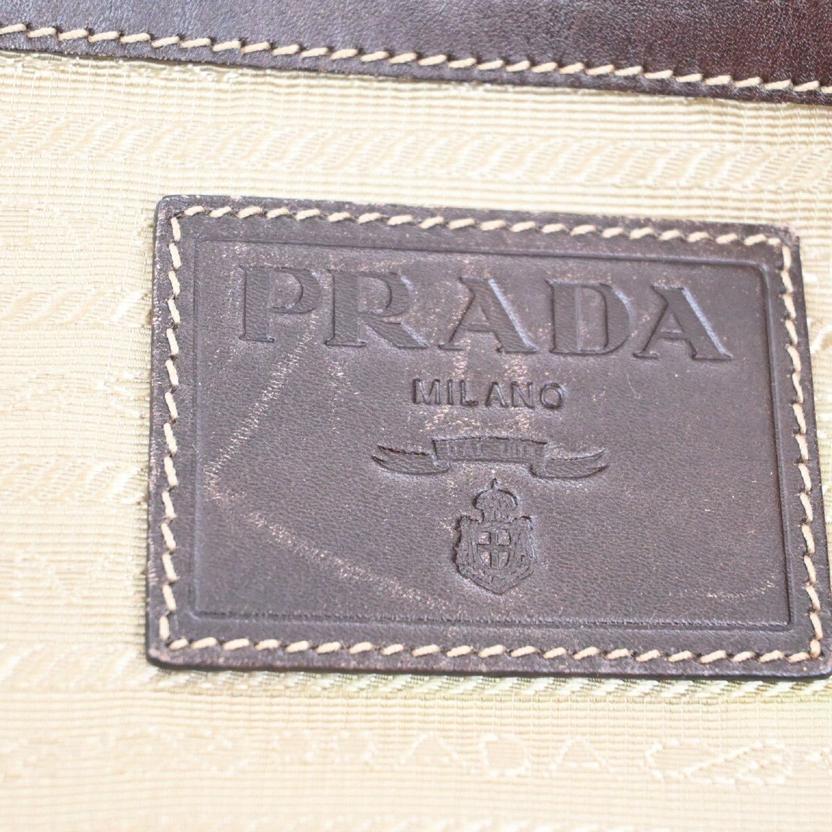 PRADA MILANO Logo Shoulder Bag Canvas Leather Brown Made in Italy 38EE166