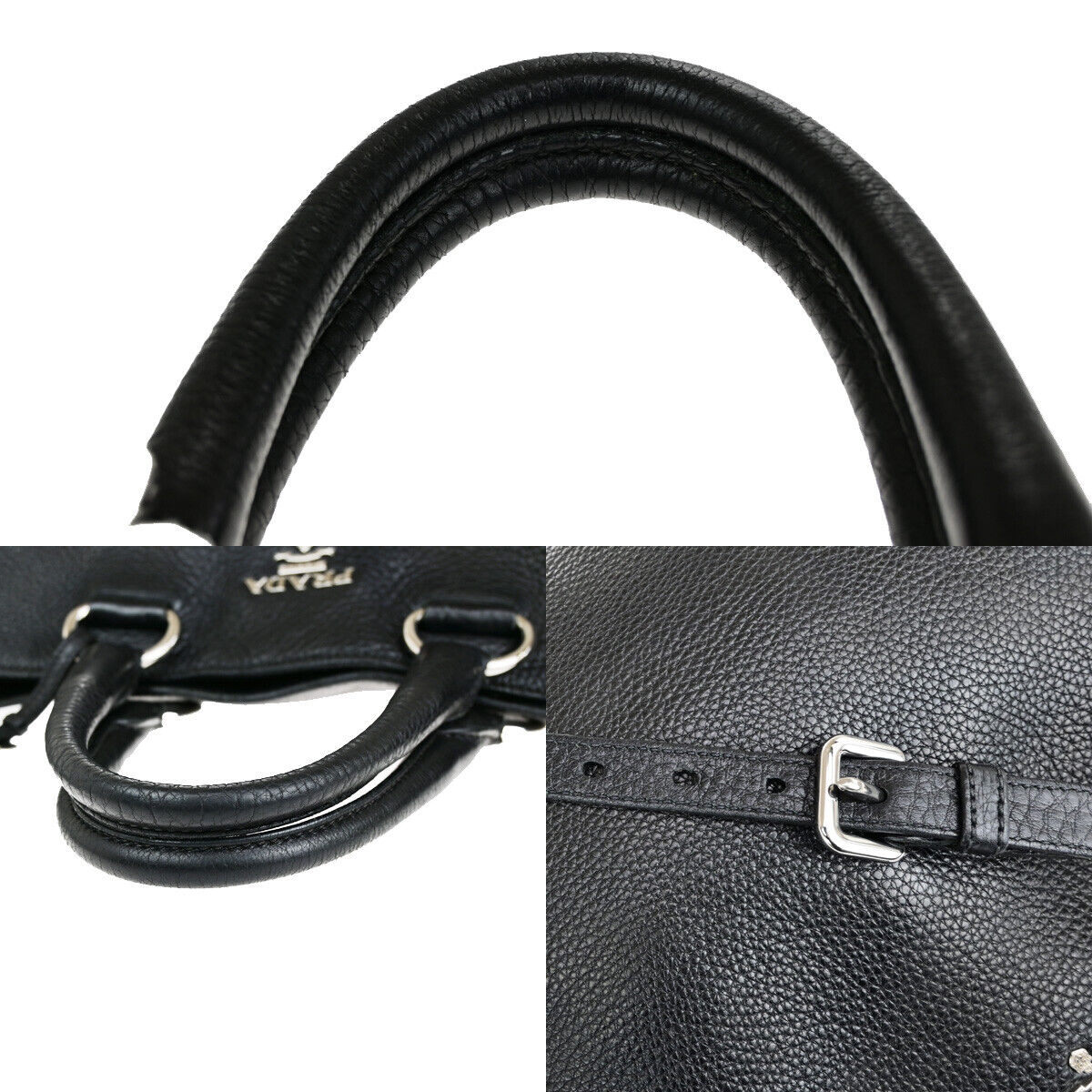 PRADA Logo 2Way Shoulder Hand Bag Vitello Daino Leather Black Nero SHW 12YG607
