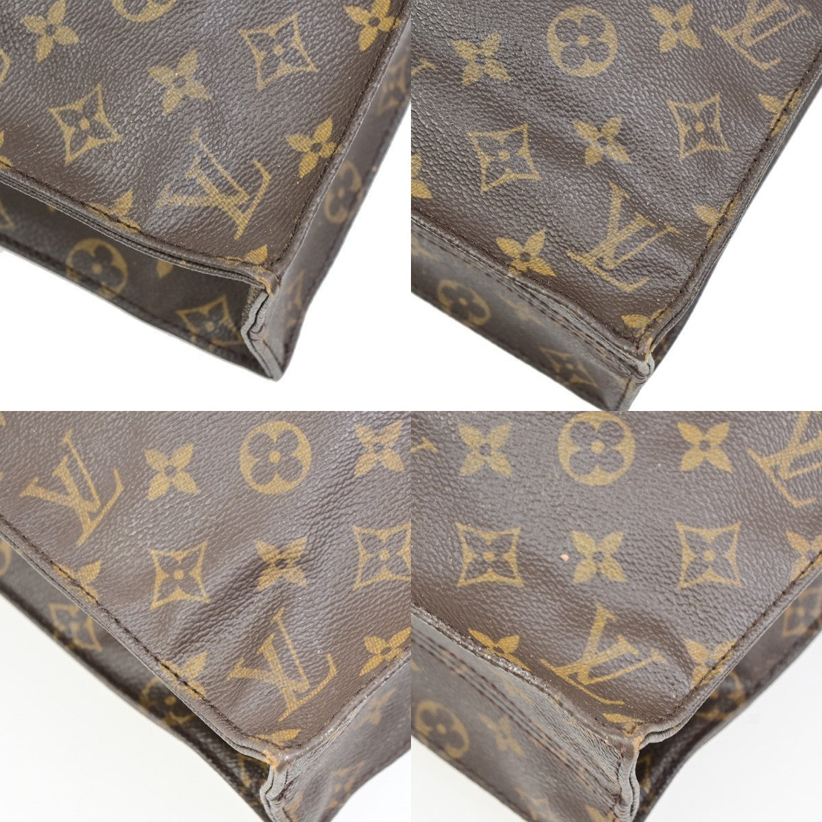 LOUIS VUITTON Logo Sac Plat Hand Tote Bag Monogram Leather Brown M51140 64PA102