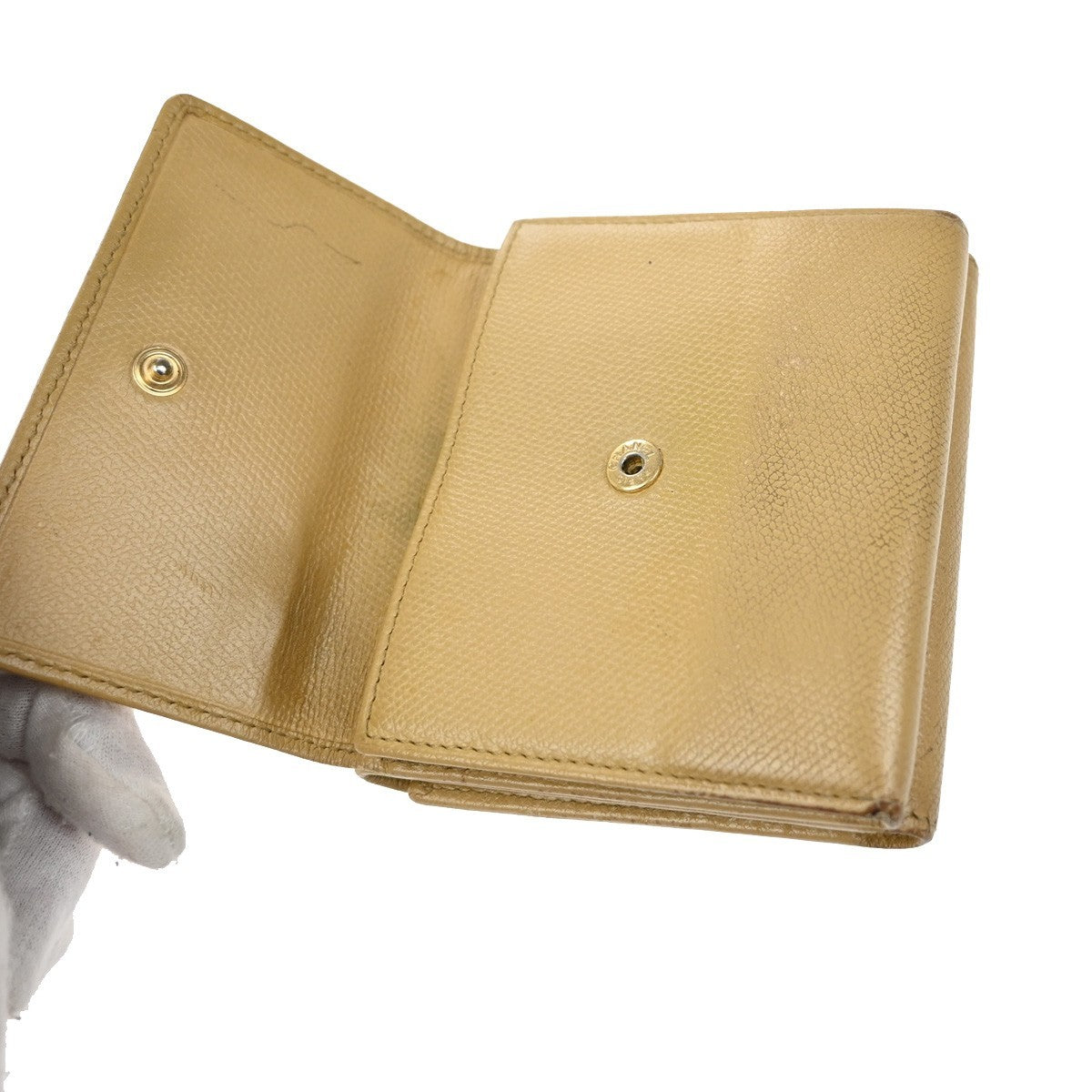 CHANEL CC Logo Trifold Compact Wallet Leather Beige GHW Italy 60KB352