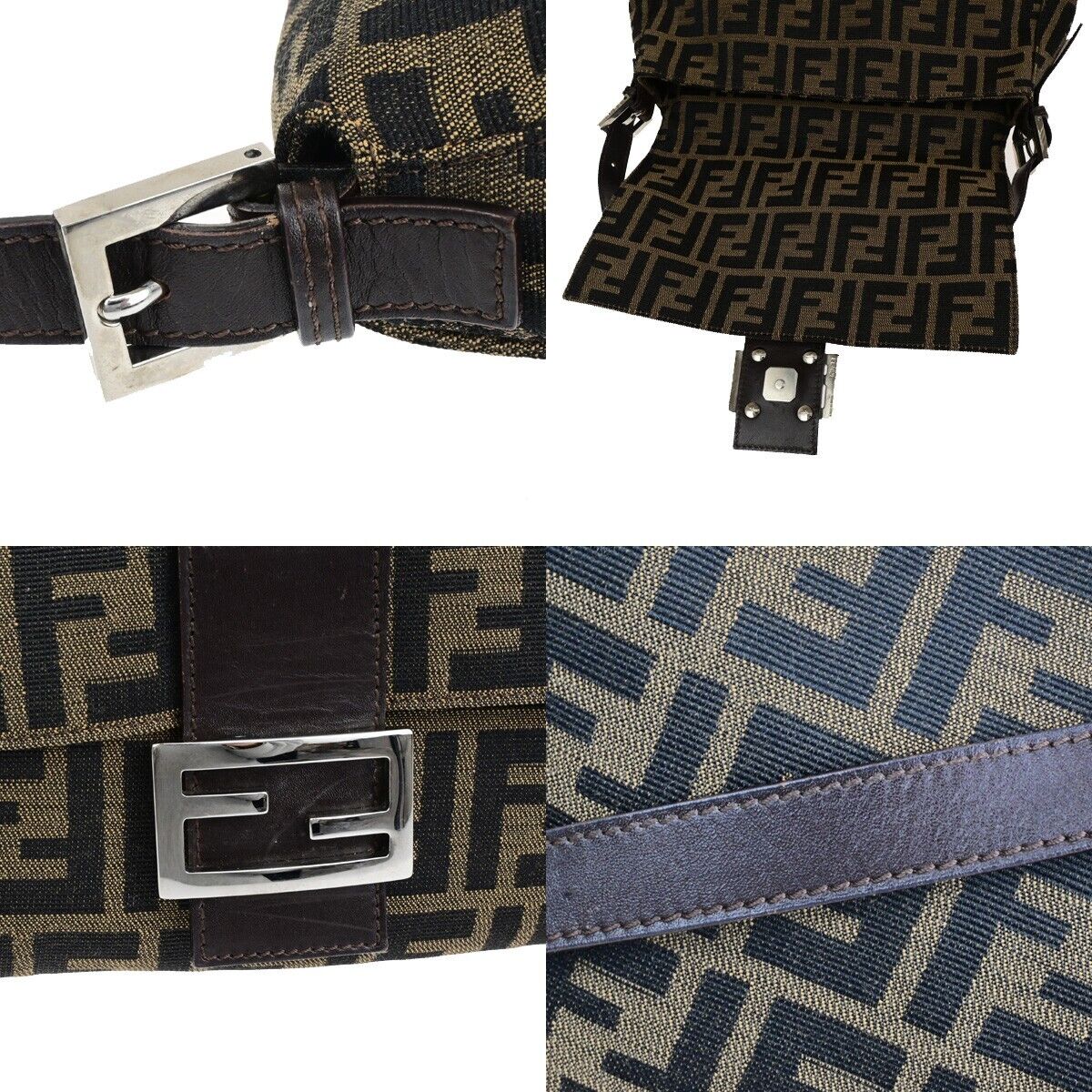 FENDI Logo Mamma Zucca Pattern Shoulder Bag Canvas Leather Brown Italy 25ED280