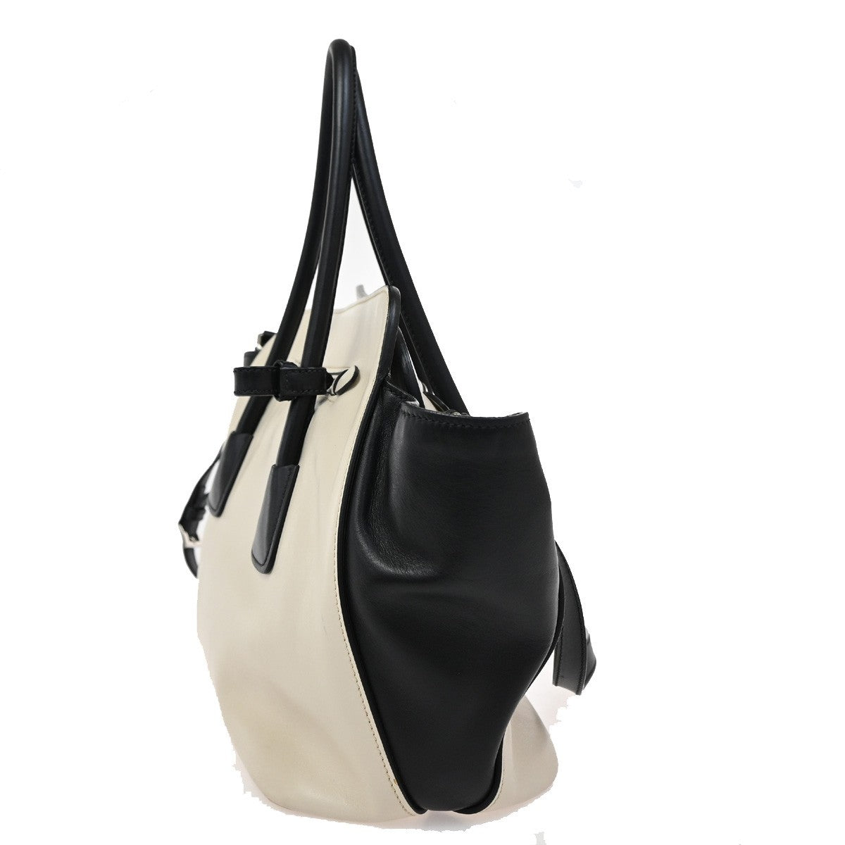 PRADA Logo Bicolor 2Way Shoulder Hand Bag Leather Black White Italy 34AA065