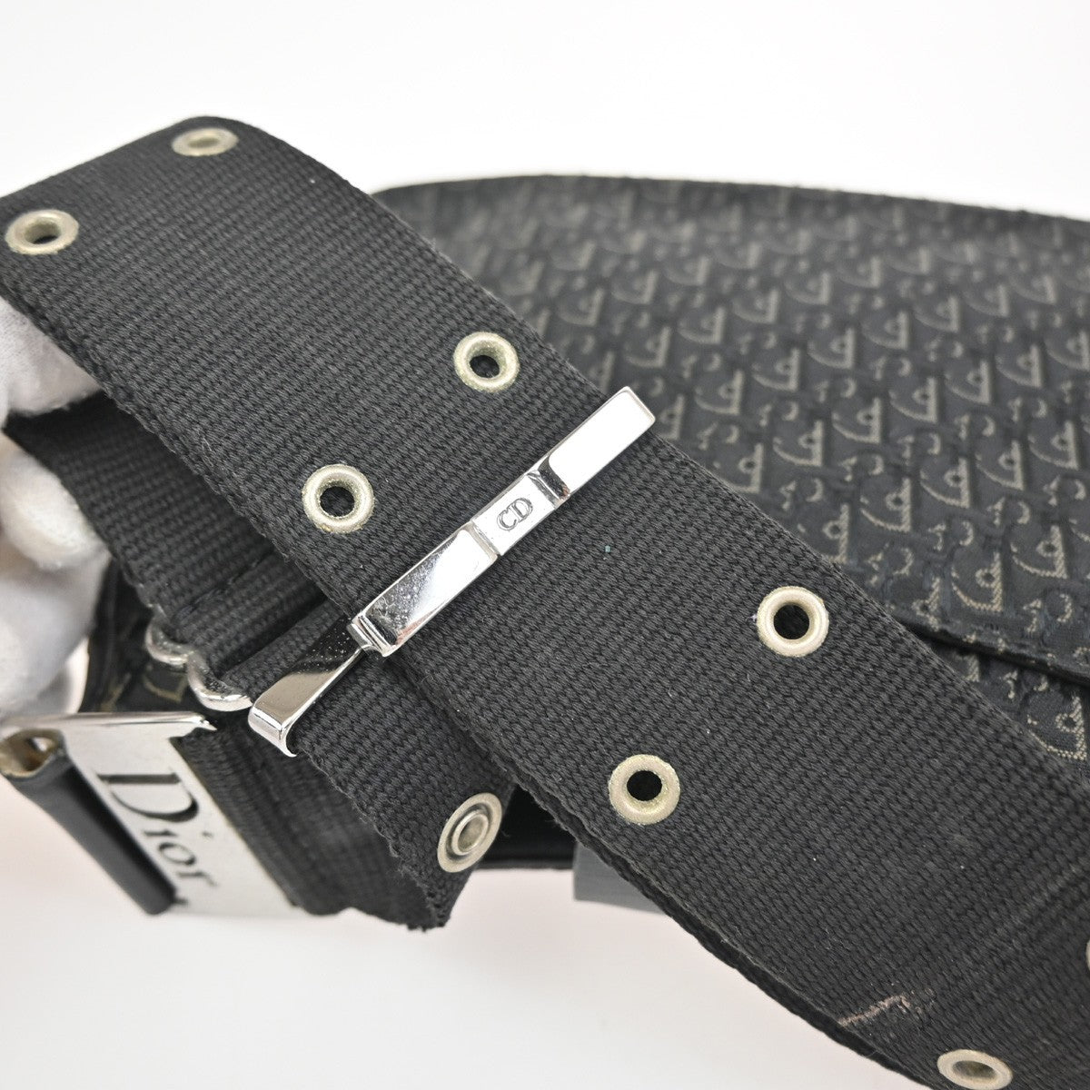 CHRISTIAN DIOR Trotter Street Chic Shoulder Bag Canvas Leather BK SHW 73CA909