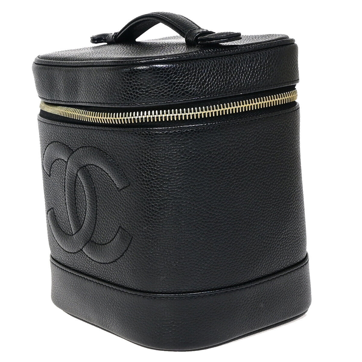 CHANEL CC Logo Vanity Hand Bag Caviar Skin Leather Black GHW France 59RJ911