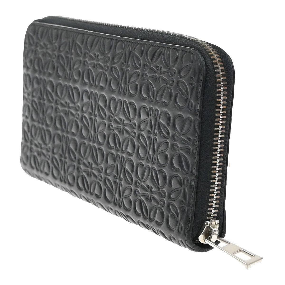 LOEWE Logo Anagram Repeat Long Zipper Wallet Embossed Leather Black 69KP047