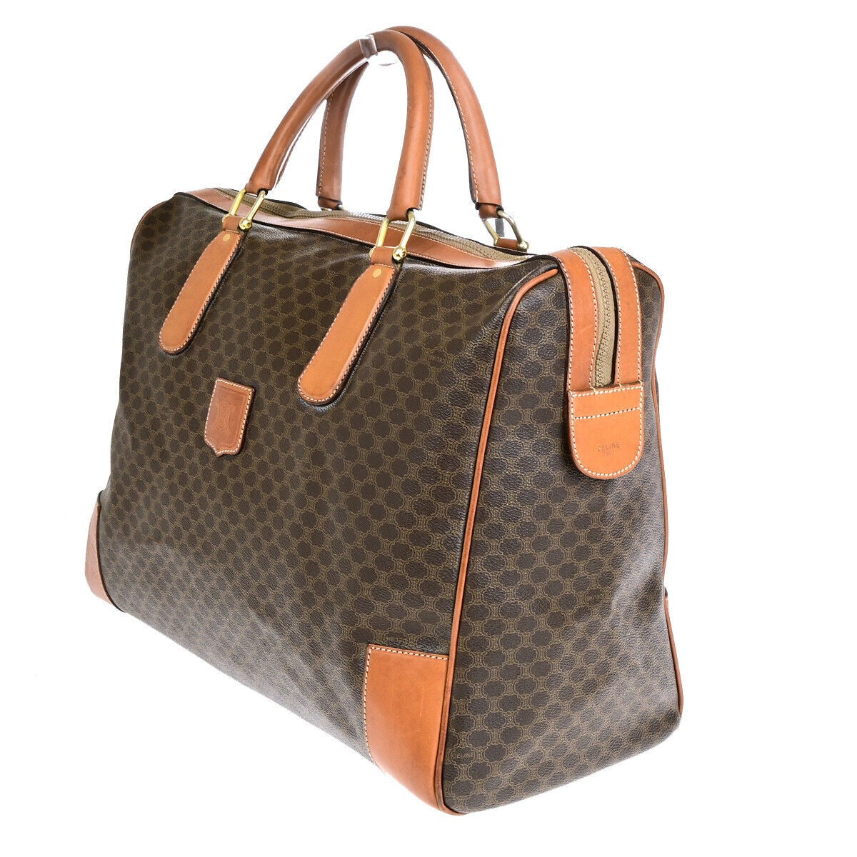 CELINE Logo Macadam Pattern Travel Hand Bag PVC Leather Brown GHW Italy 65YF574