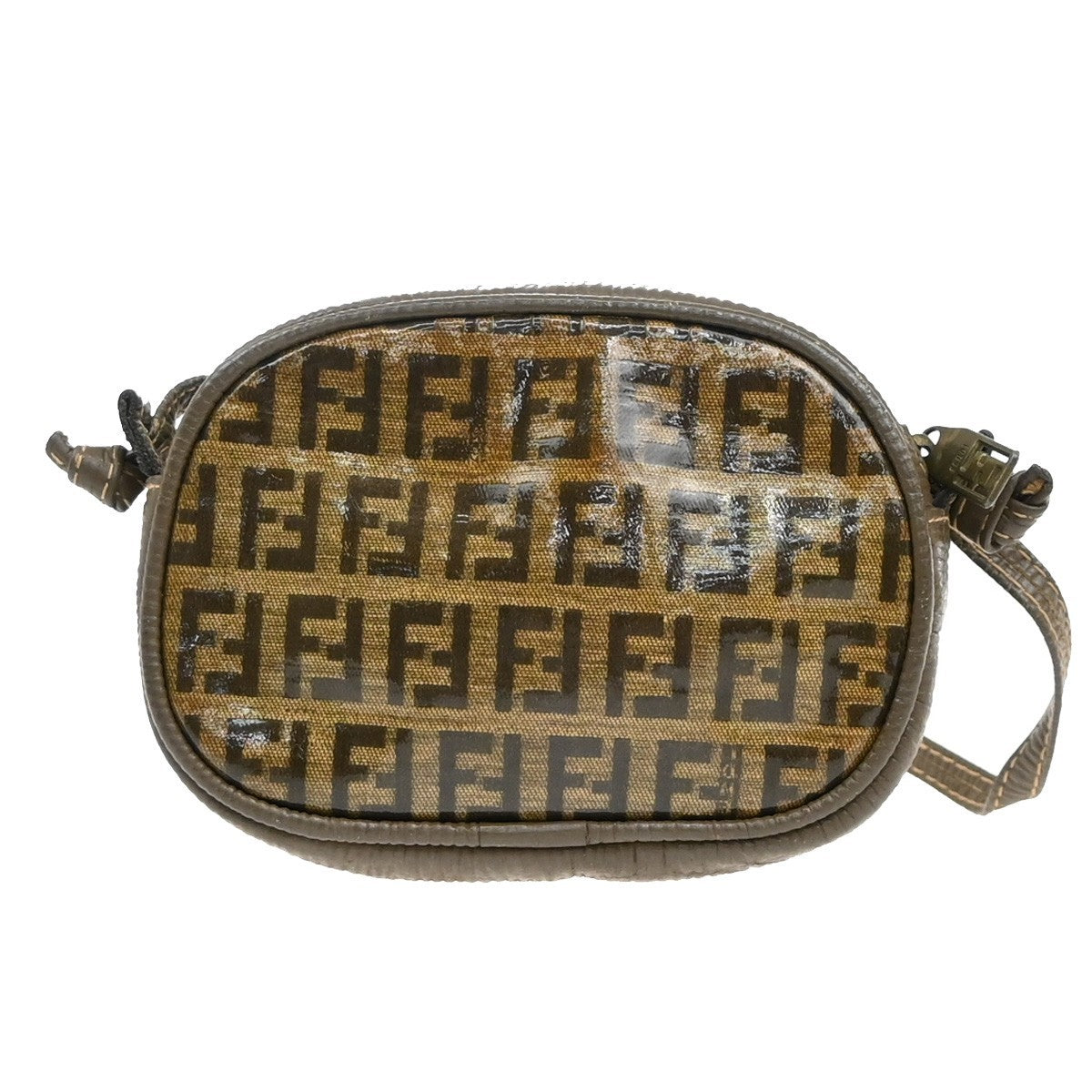 FENDI Logo Zucca Pattern Mini Shoulder Bag Coating Canvas Leather Brown 04EF988