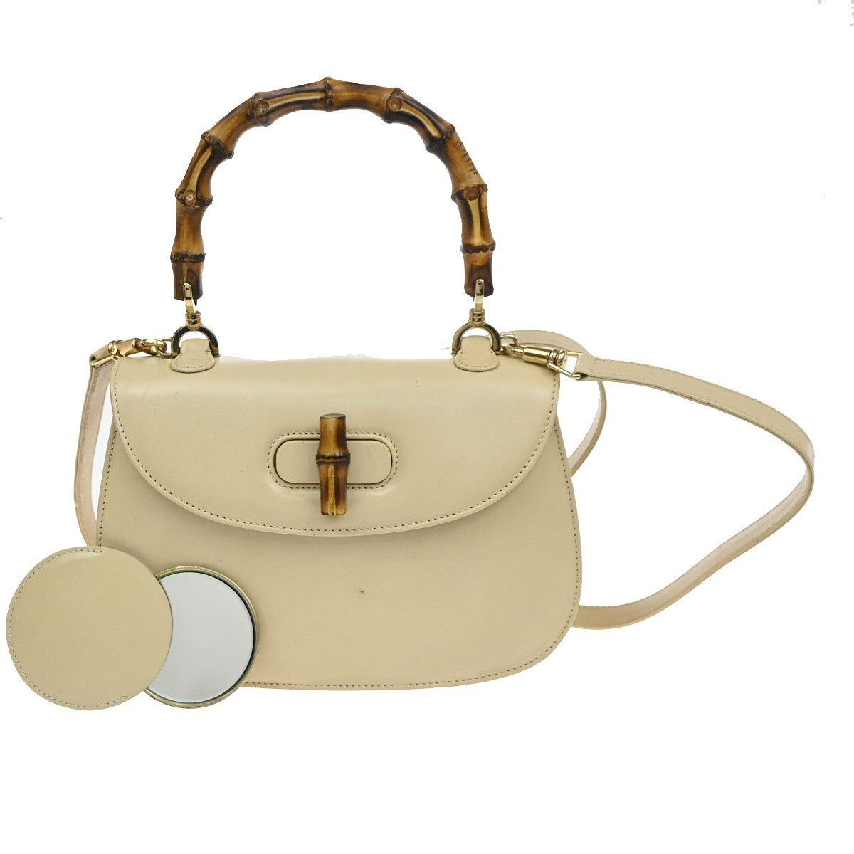 GUCCI Bamboo handle 2way Shoulder Hand Bag  Leather Beige GHW Italy 43MA010