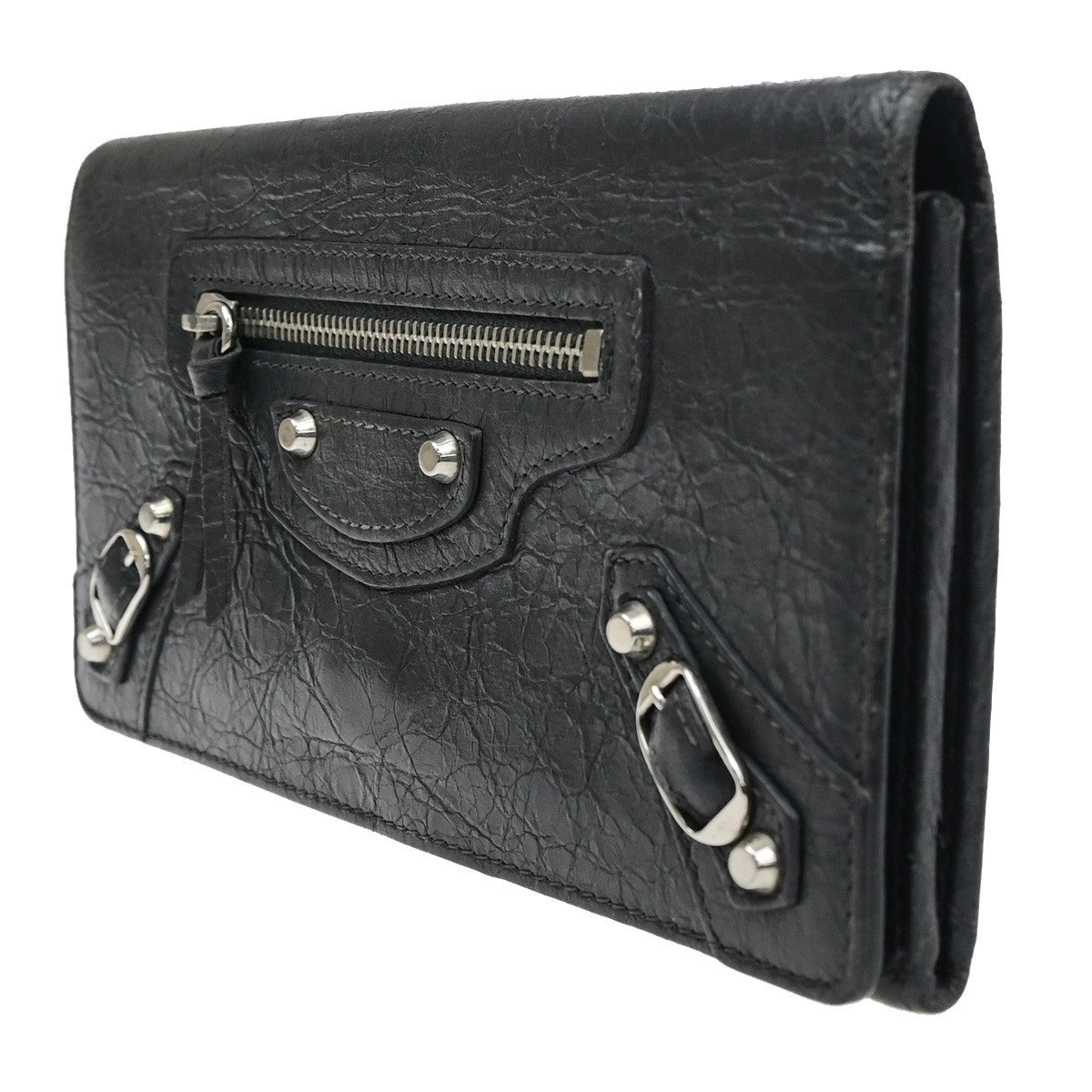 BALENCIAGA Logo Classic Money Long Wallet Purse Leather Black SHW 62CB073