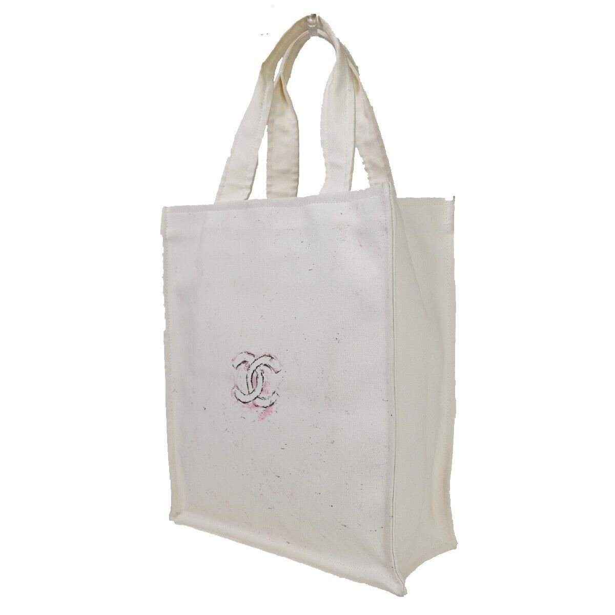 CHANEL CC Logo Shoulder Tote Bag Canvas Leather White Made In Italy 89SH051