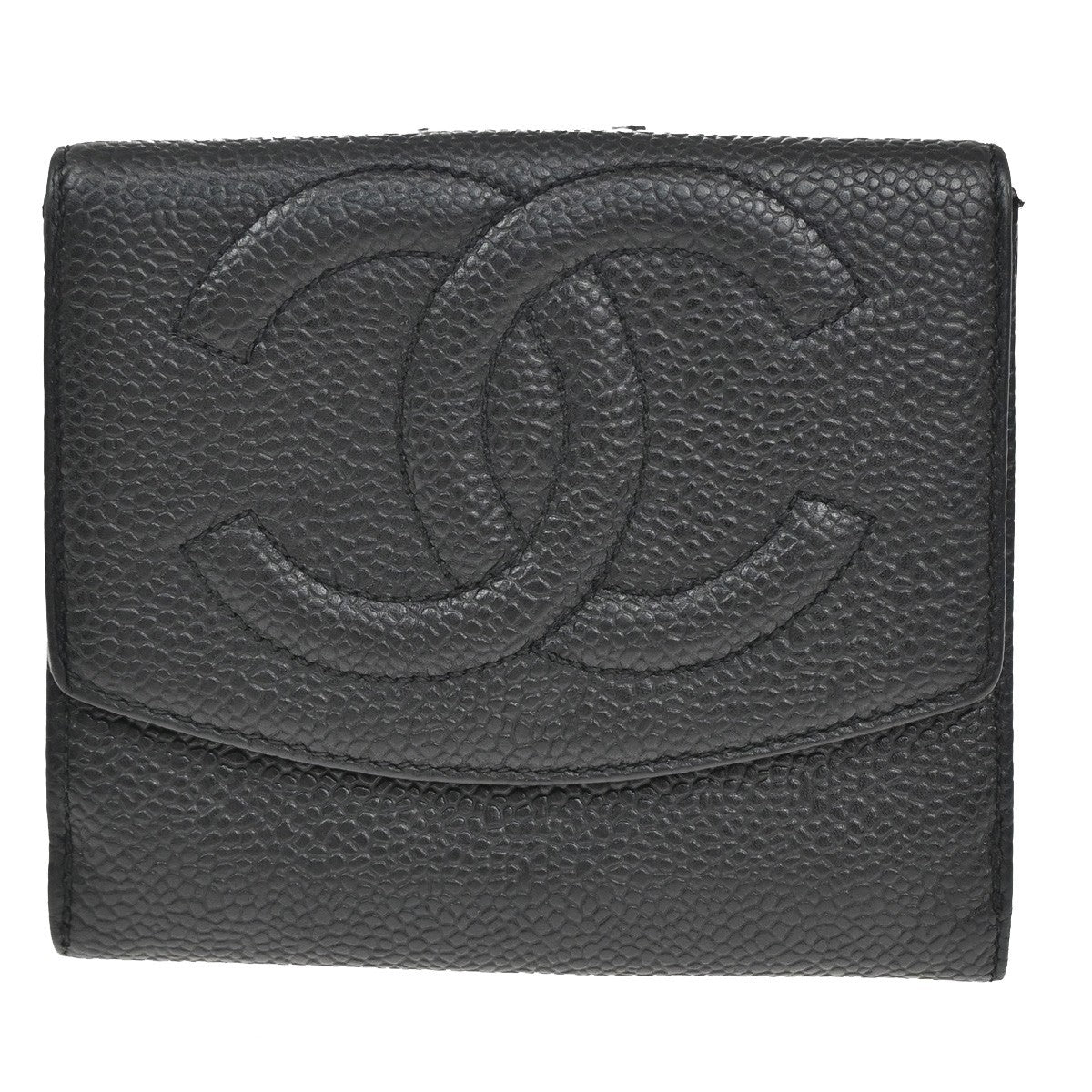CHANEL CC Bifold Compact Wallet Grained Calfskin Leather Black Vintage 04KB916