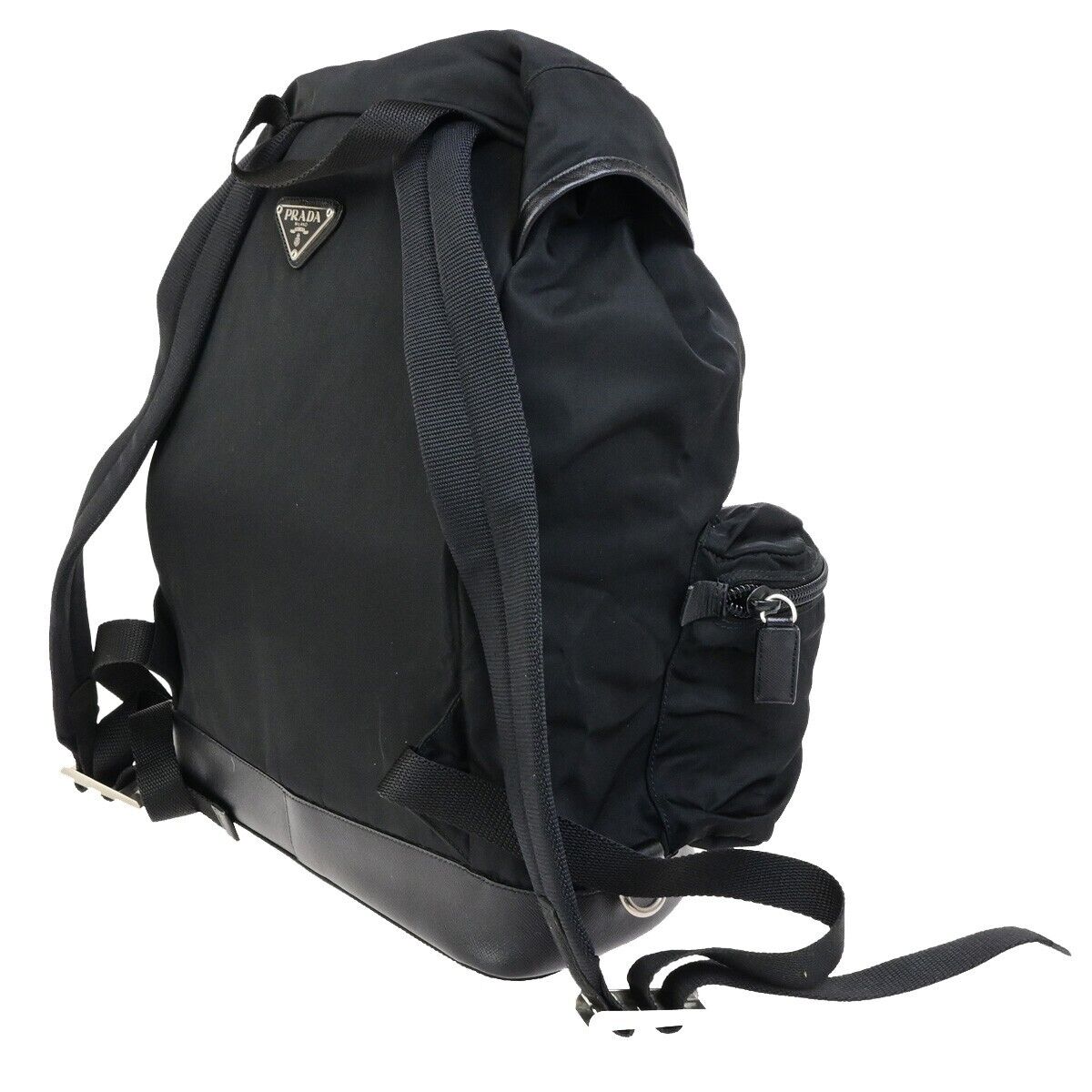 PRADA MILANO Logo Backpack Bag Nylon Leather Black Silver Made In Italy 83KA433