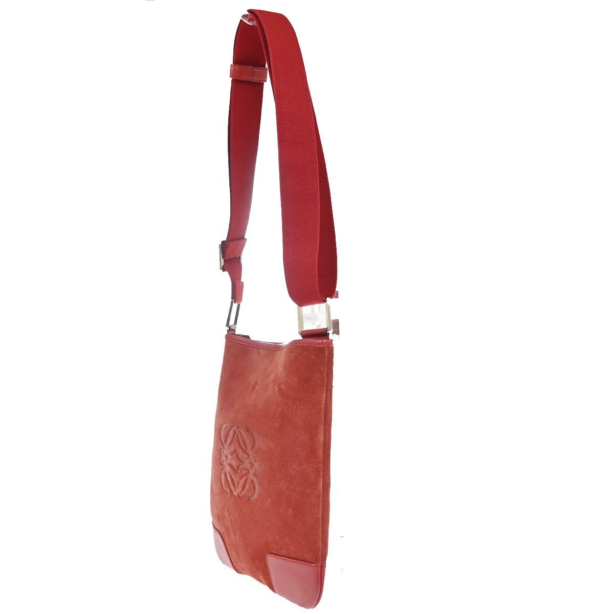 LOEWE Logo Anagram Crossbody Shoulder Bag Suede Leather Red SHW Spain 34KD045