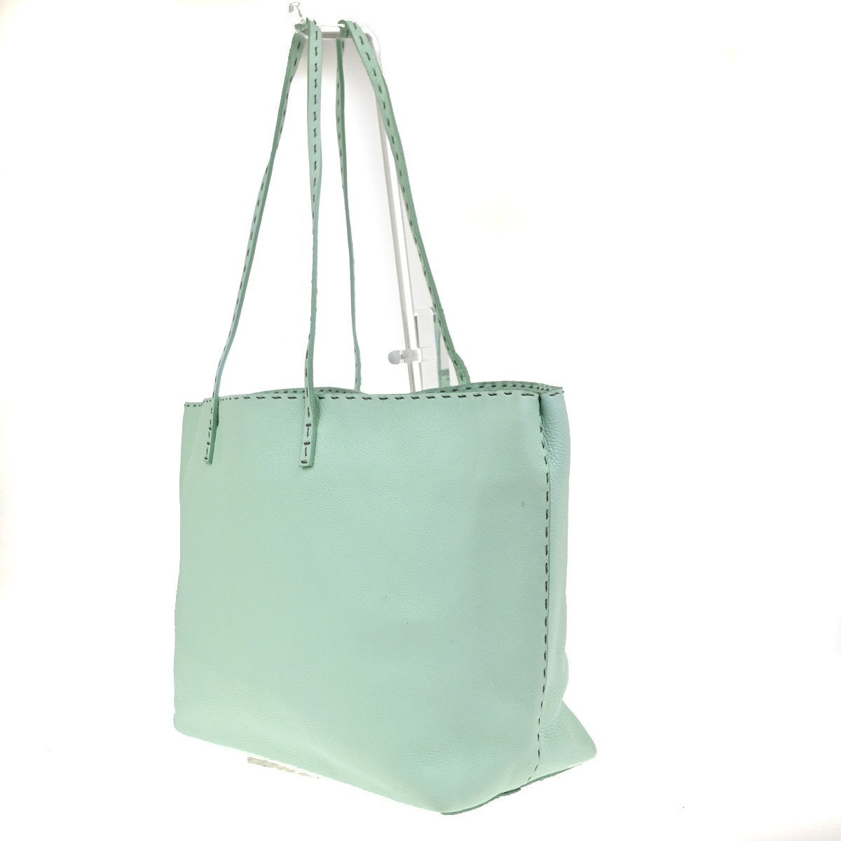 FENDI Selleria Logo Shoulder Tote Hand Bag Leather Green Italy 87MA292