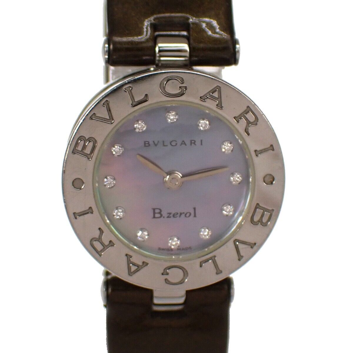 BVLGARI B.Zero1 Quartz Wrist Watch 22mm Diamond MOP Patent Leather BZ22S 13RH802