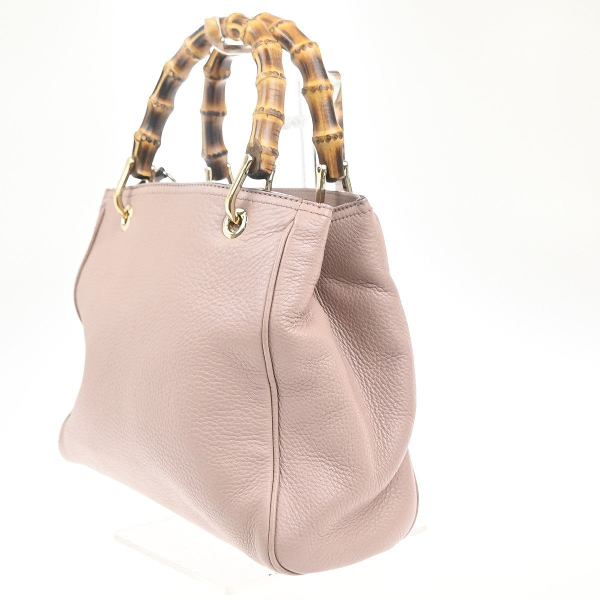 GUCCI Bamboo Handle 2way Shoulder Hand Bag Embossing Leather Pink GHW 16MA272