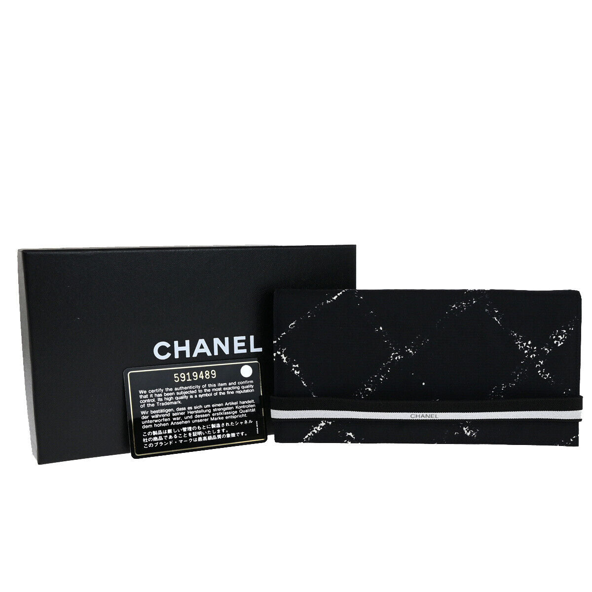 CHANEL Logo Travel Line Bifold Wallet Nylon Leather Black 69KA311