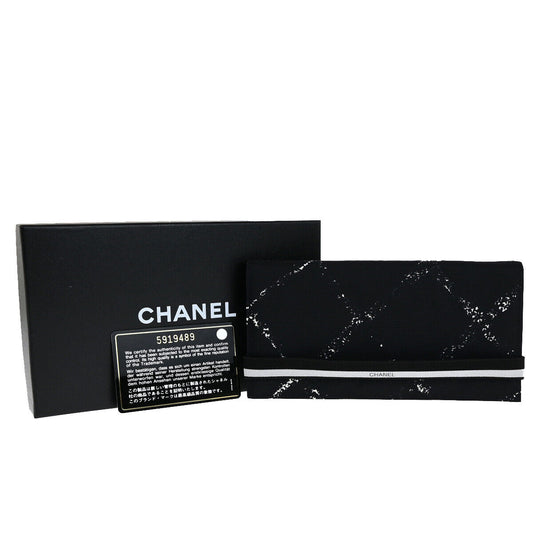 CHANEL Logo Travel Line Bifold Wallet Nylon Leather Black 69KA311