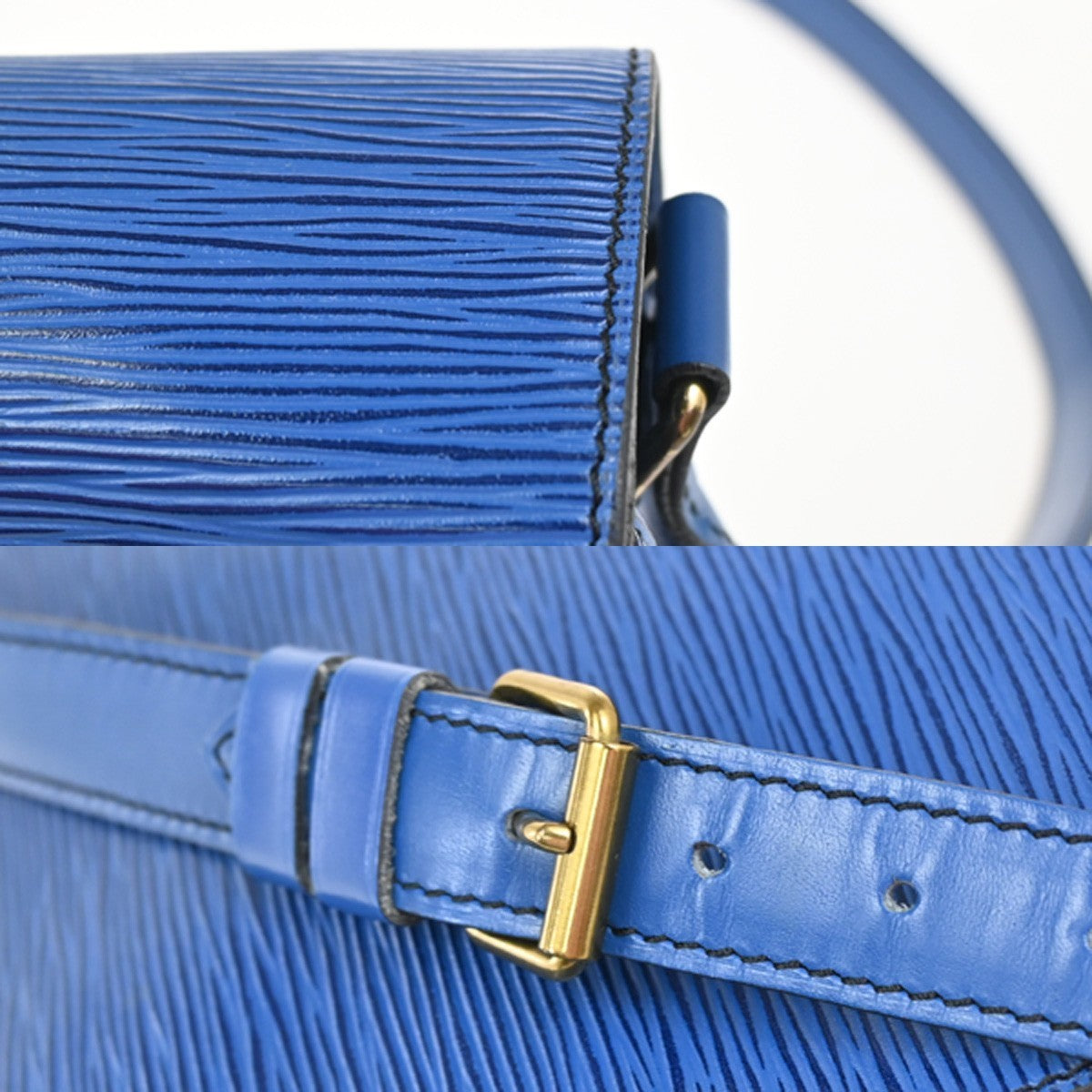 LOUIS VUITTON LV Cartouchiere Shoulder Bag Epi Leather Blue Gold M52245 77YJ046